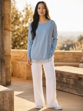 Lilly Pulitzer Emberly Powder Blue Sweater Top with fringe. Size M